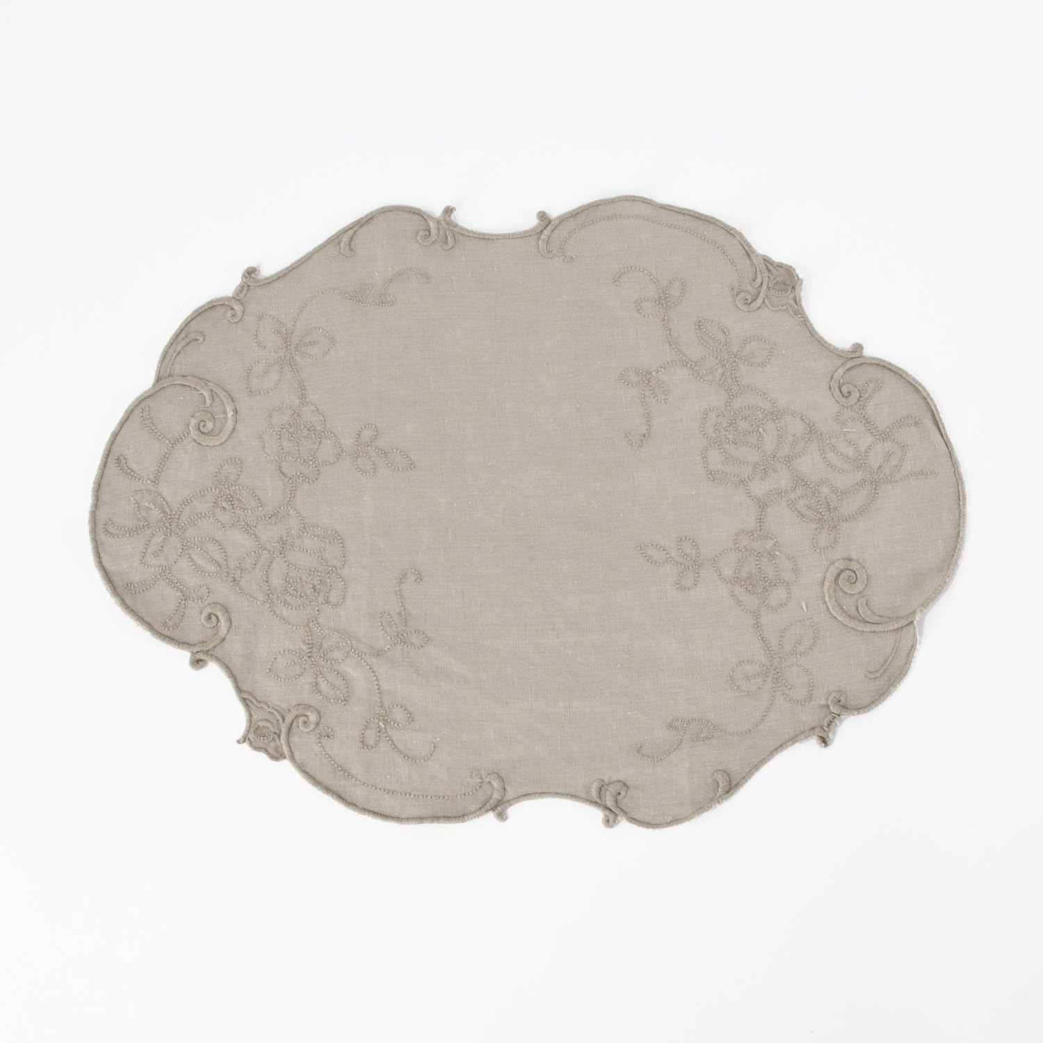 4 Piece Natural Placemats, Design Embroidered Pattern, Linen Material, Formal Traditional, Spot Treat, Indoor, Stone Washed 100-Percent Linen Placemats, Perfect For Gathering Of Friends Family