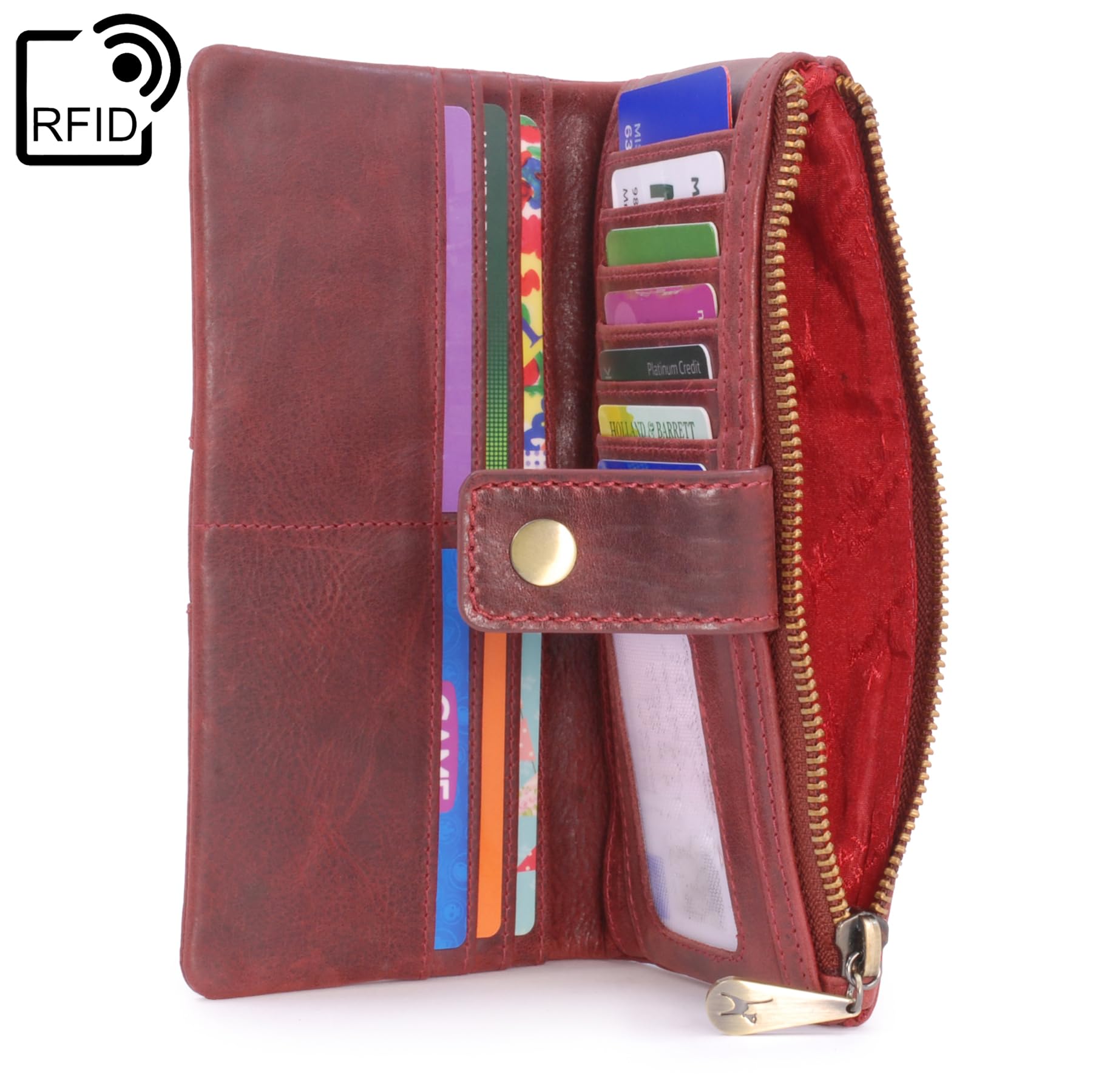 Catwalk Collection Handbags - Grande Portafoglio Donna in Pelle - Portamonete Per Smartphone e 14 Carte di Credito - RFID Protezione - Fiona - Rosso