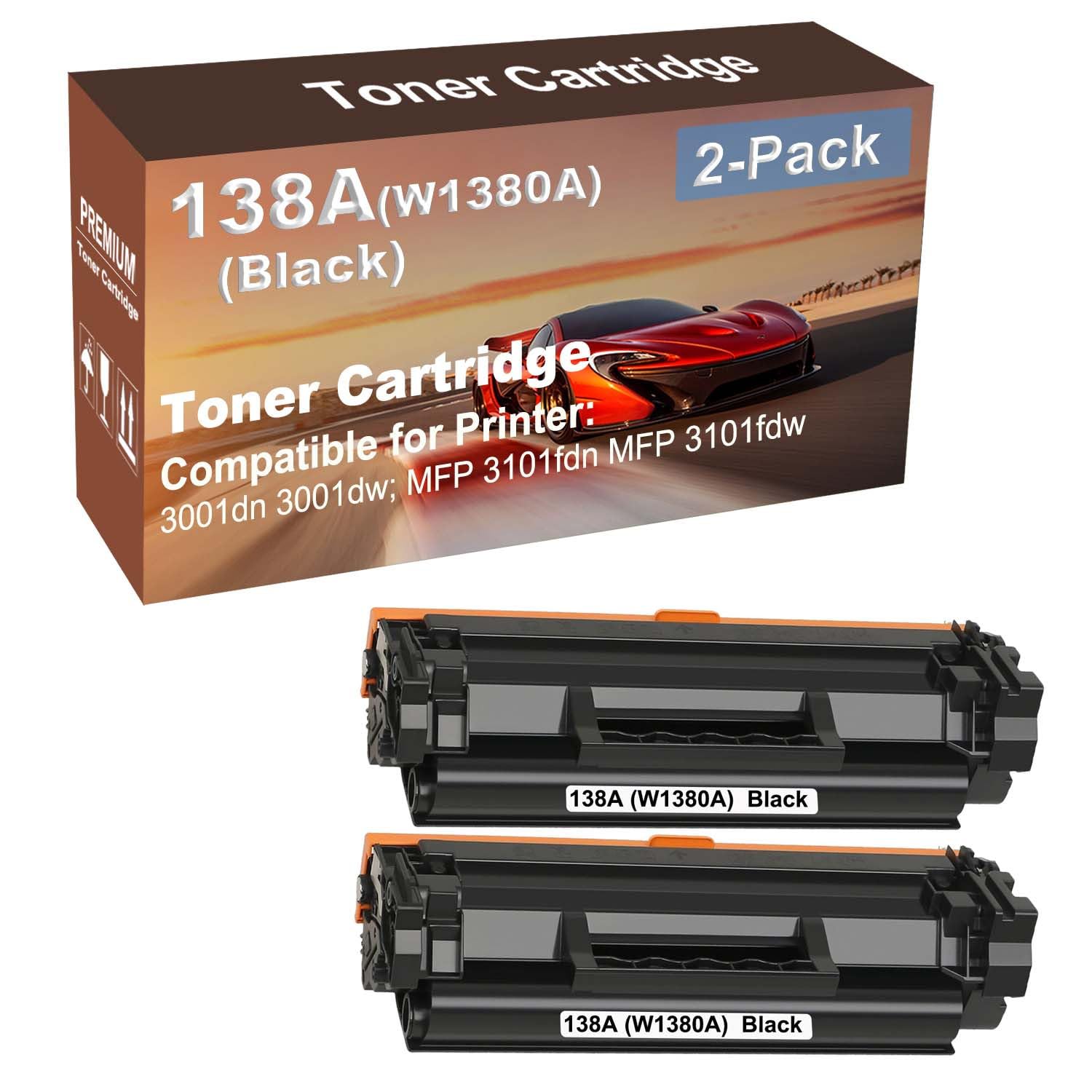 2-Pack Compatible High Capacity 138A (W1380A) Imaging Toner Cartridge use for 3001dn, 3001dw, MFP 3101fdn, MFP 3101fdw Printer (with Chip) (Black)