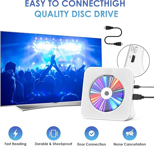 Miniatura 5 de Gueray Reproductor de DVD para TV, reproductor de CD para el hogar con altavoces Bluetooth, compatible con pantalla de control remoto, radio FM con