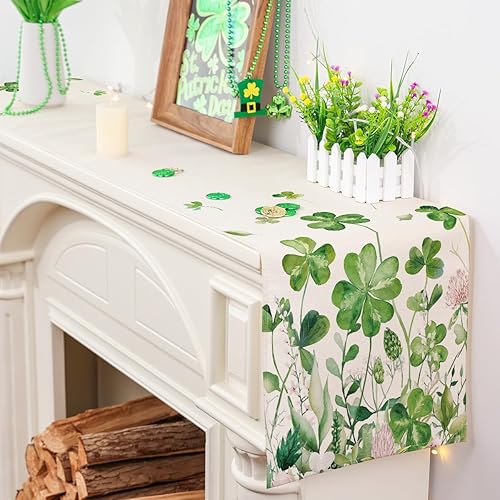 Miniatura 3 de Siilues Camino de mesa del día de San Patricio trébol de la suerte decoración del día de San Patricio trébol verde decoración de mesa de primavera y