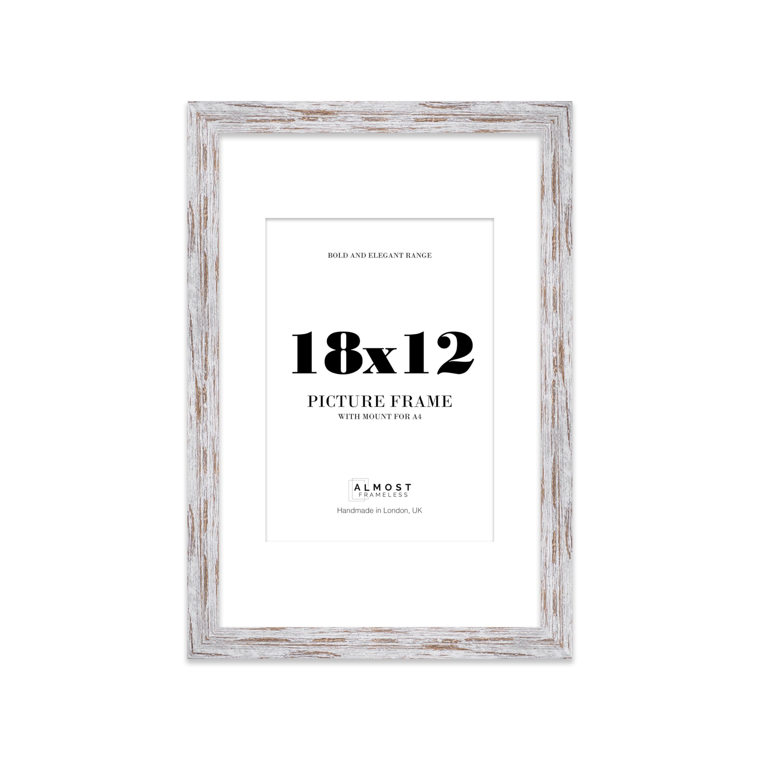 18x12 Distressed Wood Frame With Mount for A4 Pictures 28mm Edge Portrait and Landscape Display with Wall Hooks, 1 Pack