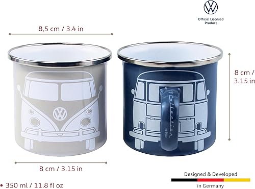 Miniatura 7 de BRISA VW Collection Volkswagen Samba Bus T1 Camper Van - Taza de café esmaltada, juego de 2 piezas para cocina, garaje, oficina, equipo de