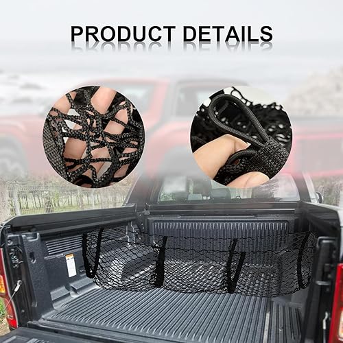 Miniatura 3 de Organizador de cama de maletero de red de carga de 3 bolsillos, organizador de cama de maletero compatible con Ford, Dodge, GMC, Chevy Silverado,