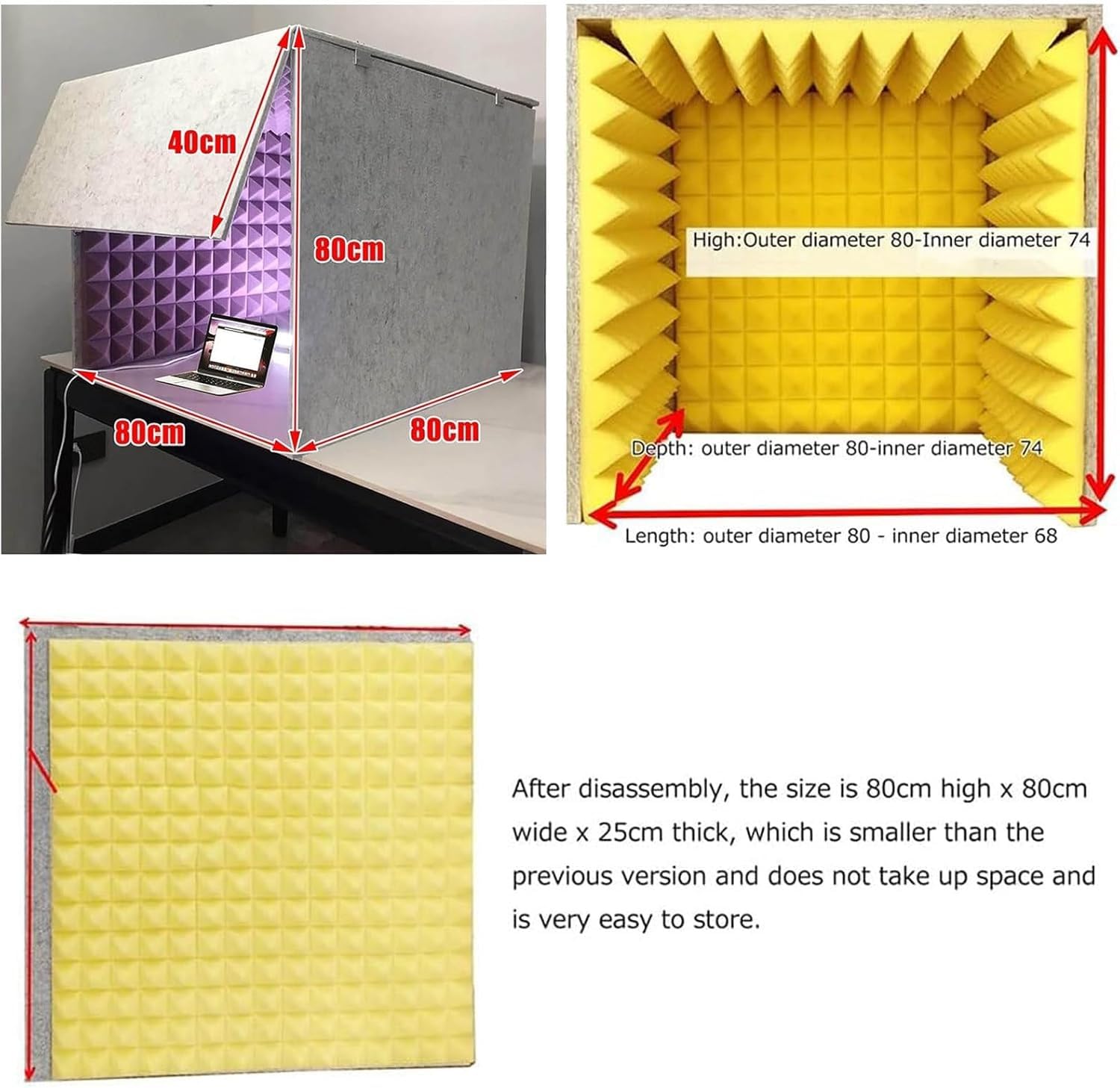 Cabina di registrazione vocale portatile, copertura insonorizzante da tavolo for microfono, schermo isolante for microfono quadrato, cabina di registrazione musicale for podcast(Red,80 * 80cm)