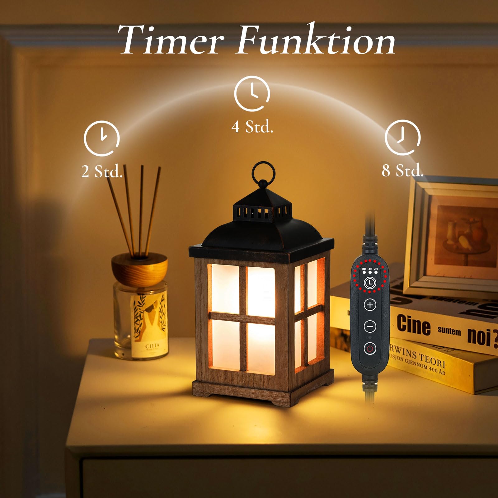 Elektrische Duftlampe für Wachs mit Timer: Holz Candle Warmer Tischlampe für ätherische Öle Duftkerze Duftöl Raumduft Wohnung Deko landhausstil