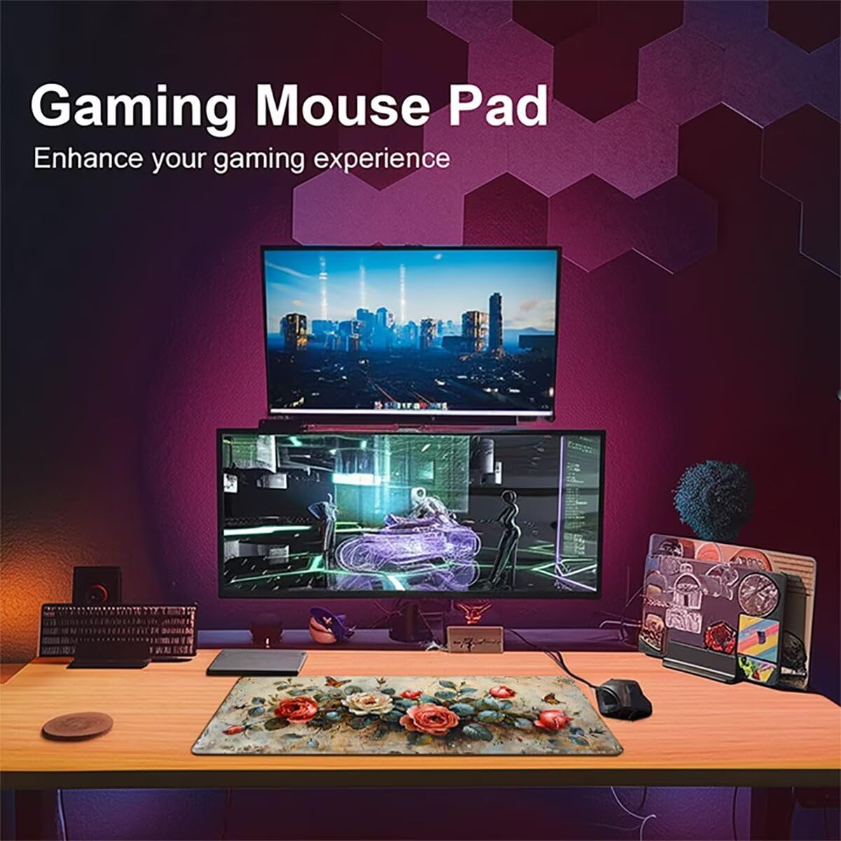 Tappetino per Mouse Gaming XXL 1200x600x3mm– Ufficio Mousepad Grande – Migliora la Velocità e la Precisione Tenuta Stabile Sottomano per Ufficio e Casa Accessori Scrivania Fiori PjY16109 N-U