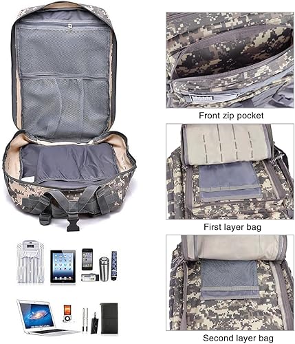 Miniatura 4 de LIMHOO Mochila militar táctica, bolsa de 45 L, gran capacidad, mochila militar de asalto de 3 días con parche de bandera de Estados Unidos, ACU