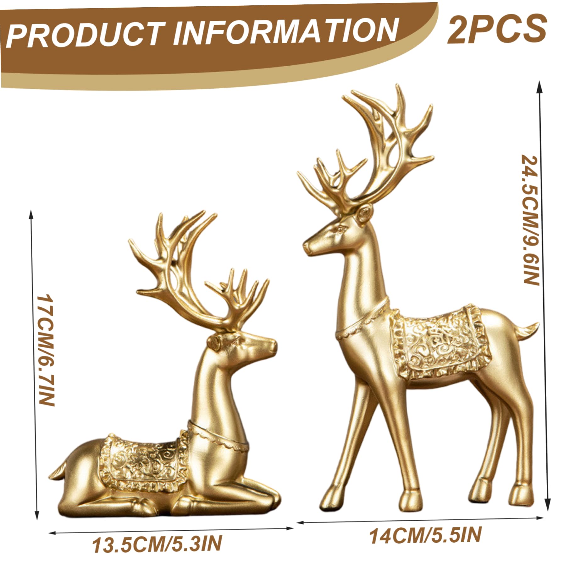 Figuritas de Renos navideños de Resina, estatuas de Ciervos Dorados de Renos navideños sentados y de pie para decoración del hogar, Sala de Estar y Oficina, 2 uds.