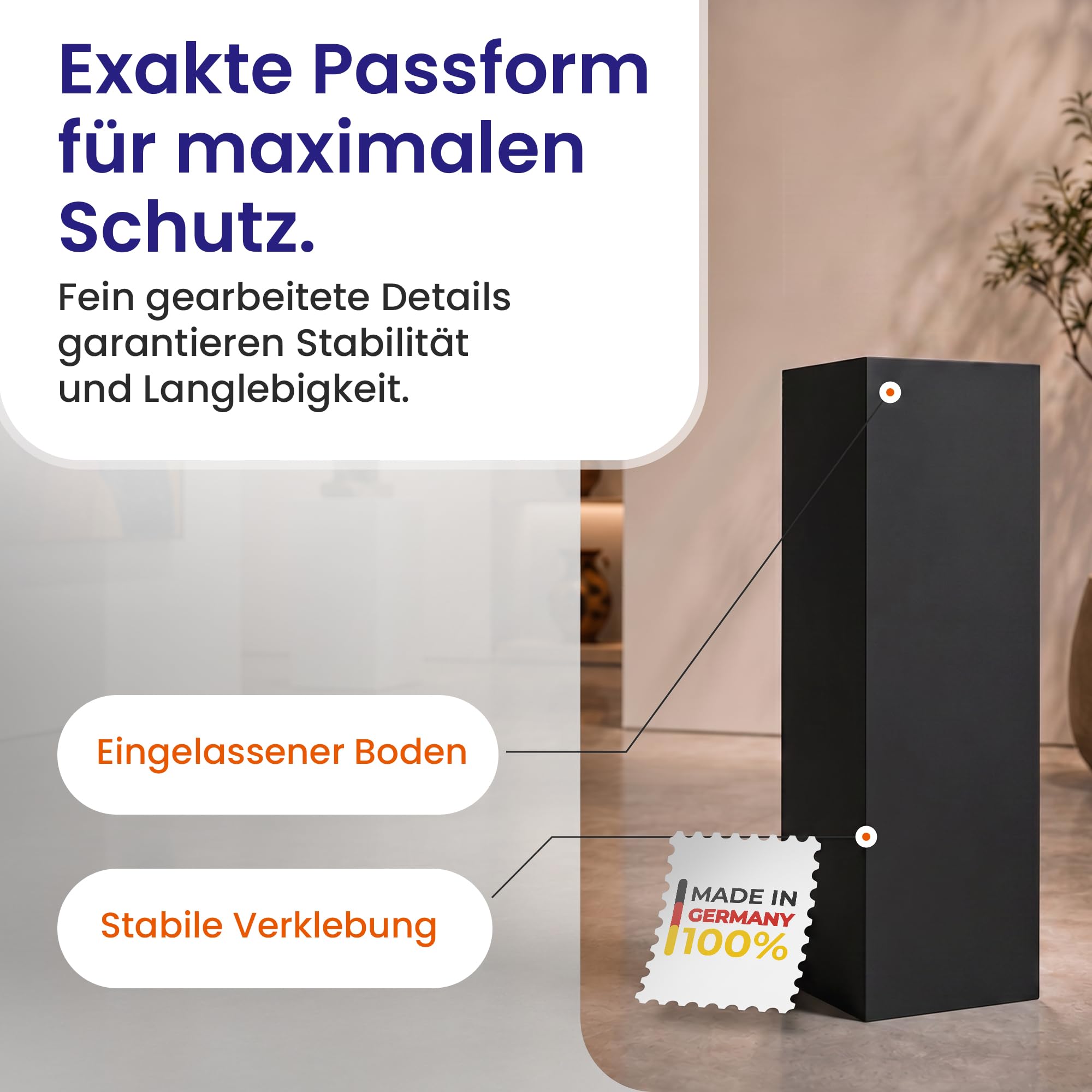 E&H DESIGN Präsentationssäule Schwarz ohne Acrylhaube – Podest & Dekosäule 93,5 cm – Galeriesockel für Skulpturen und Exponate – Schaufenster Vitrine – Ohne Montage