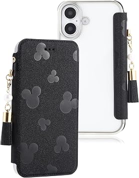 iPhone 16 Plus Case Folio Clear Type Thin Card Holder Embossed Mouse Character Female iPhone 16 Plus Mobile Cover Notebook Type Cute Stylish Back Clear Easy to Use Befortwo iPhone 16 Plus Smartphone
