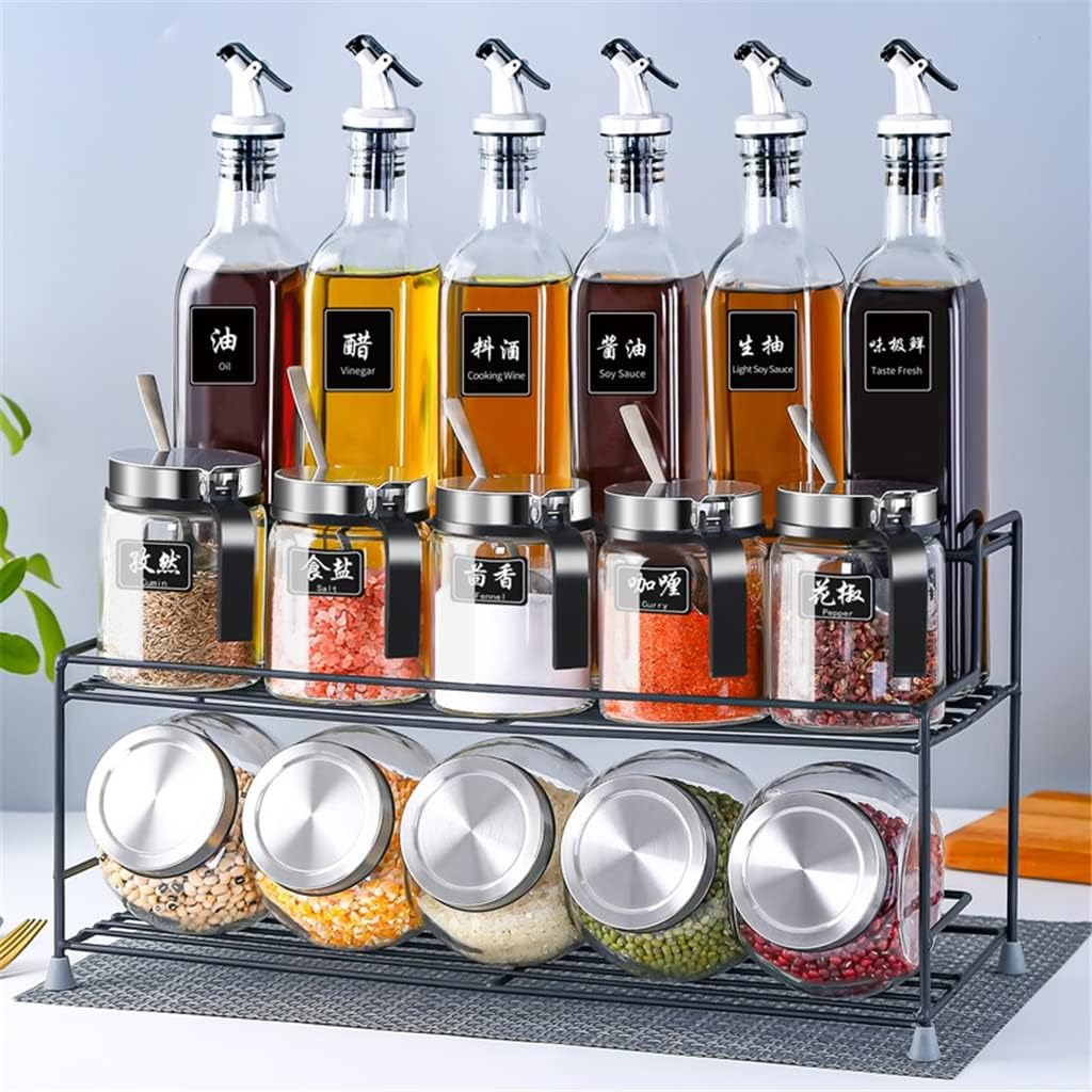 Kitchen Sugar Spice Jars Set Oil Spray Bottle Dispenser Sauce Organizer Rack Lunch Box Accessories