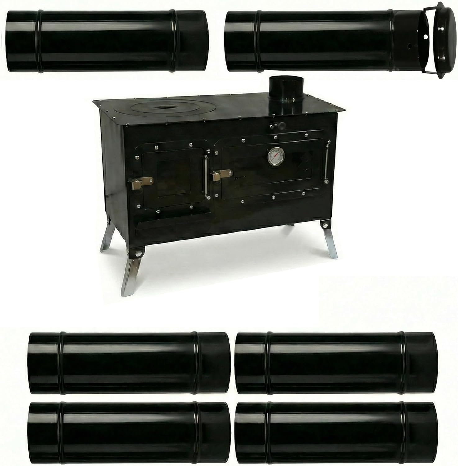 Trailblazer Cookstove – Wood Stove with Oven for Off-Grid Living, Camping, RV, Hunting, Tiny Homes, Prepping, Emergency Heat & Cooking (Trailblazer Cookstove w/4 Straight Pipe + 2 Elbow Expansion Set)