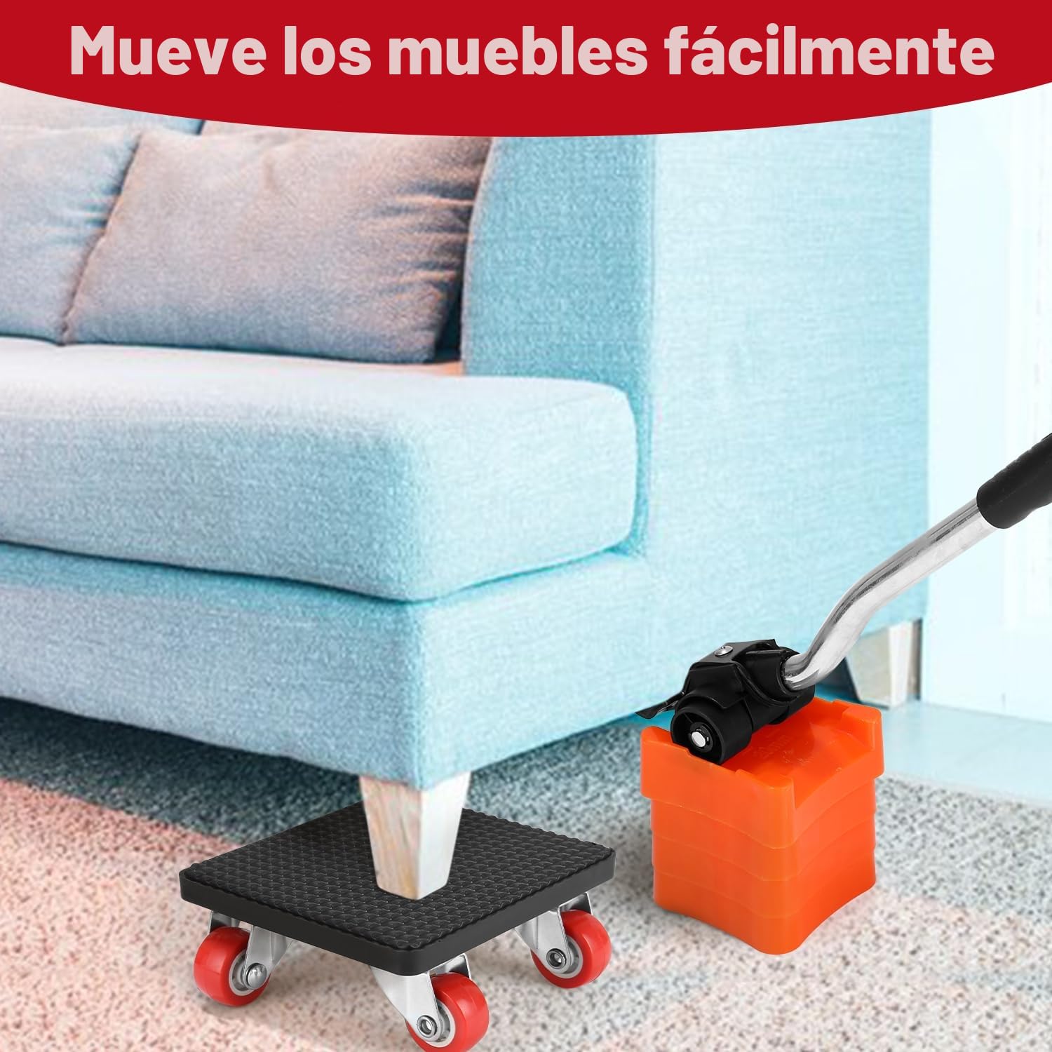 Kit Eelevador de Muebles Pesados con 4 Ruedas,Mover Muebles con Rodillo, Giratorio 360° Ruedas, Carga de 500kg,Elevador de Muebles para Sofá Lavadora