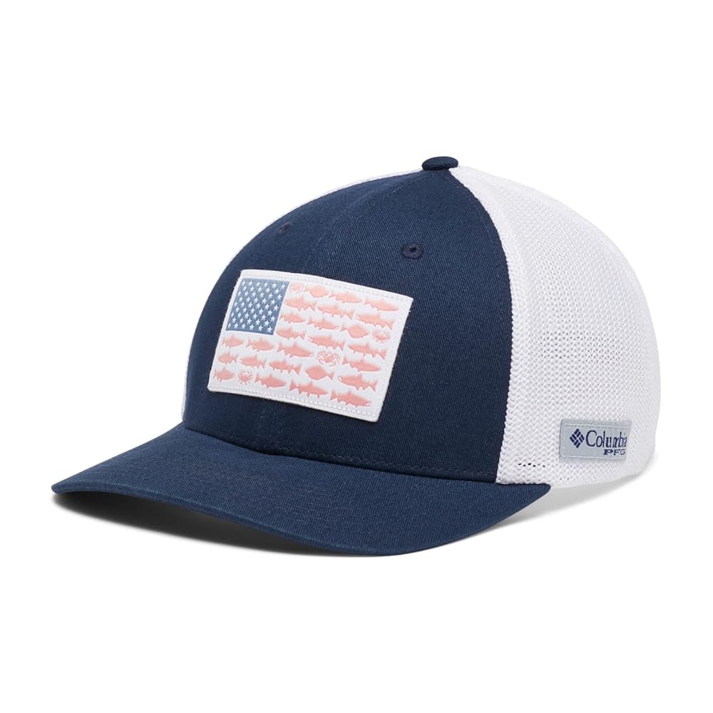Columbia Unisex PFG Fish Flag Mesh Ball Cap - Low, Collegiate Navy/PNW Flag, Large/X-Large