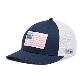 Columbia Unisex PFG Fish Flag Mesh Ball Cap - Low, Collegiate Navy/PNW Flag, Large/X-Large