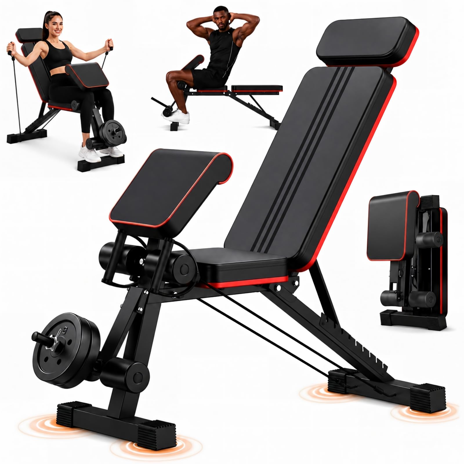 Adjustable Weight Bench, Foldable Workout Bench Press for Home Gym | Heavy duty utility incline decline flat bench with preacher curl, leg extension for full-body strength training.
