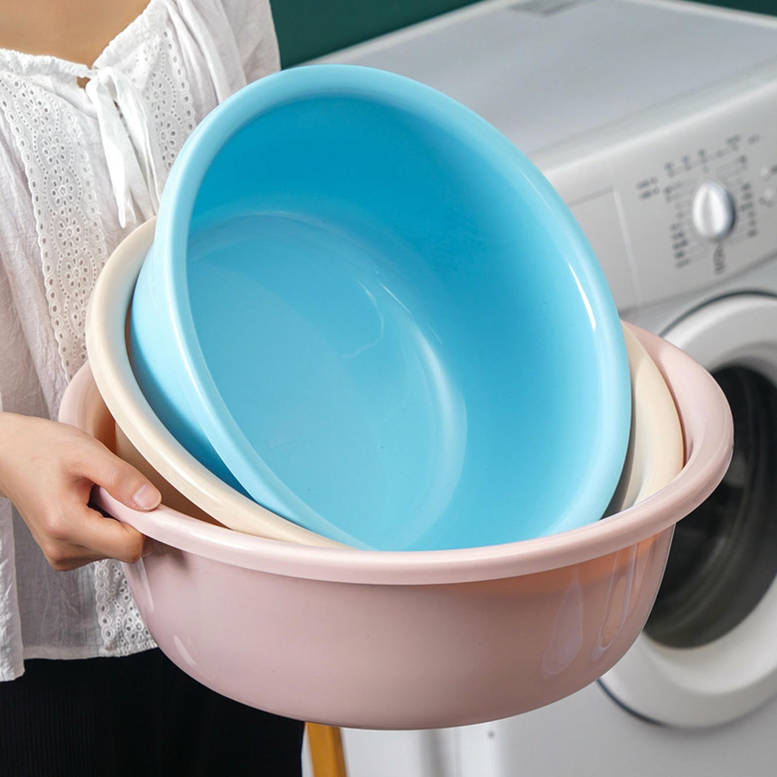 Lot de 2 bassins à pieds épais simples et confortables pour la maison - Couleur unie ronde - Rose - Grande taille