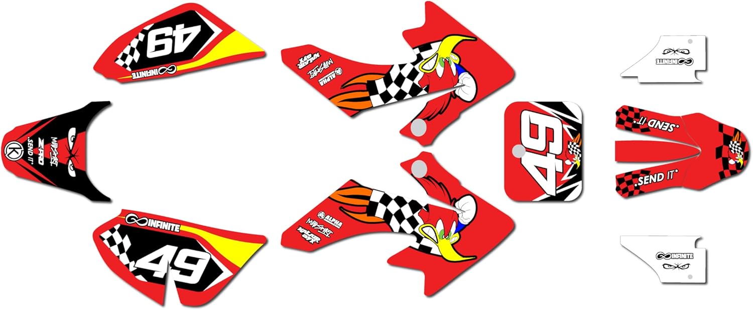 Graphics Kit for Honda CRF50 (All Years) PECKER Series Red 09 Mil - Dirt pit bike motorcycle stickers, dirtbike racing automotive decal motocross accessories no-plastics