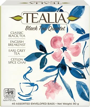 Tealia Black Tea Gift Set – 40 Ceylon Tea Bags, 4 Classic Blends