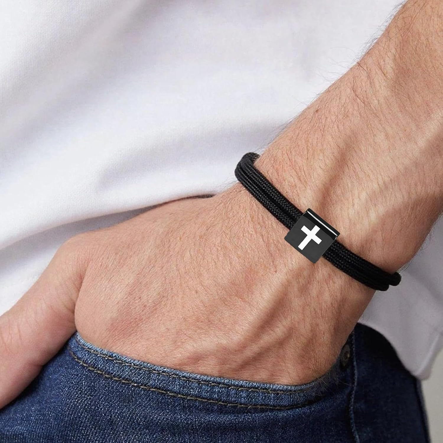 72ore To My Son Bracelet from Dad Mom Gifts for Son Black Cross jesus Bracelet Gift for Men Birthday Inspirational Gifts for Him - Image 5