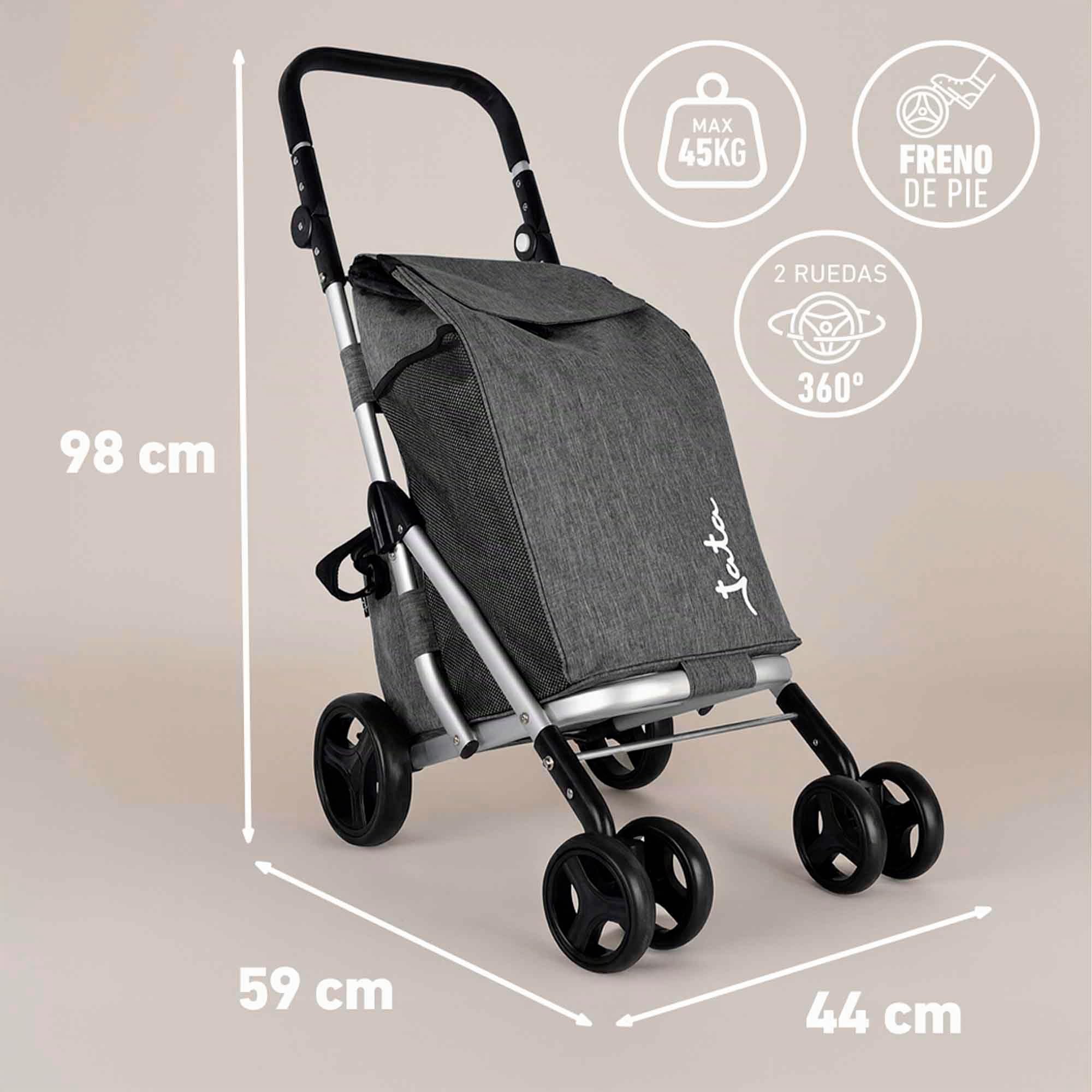 JATA HCAR2502 - Carrello della spesa 4 ruote. 40 litri con sacchetto refrigerante per congelati. 2 ruote girevoli a 360°. Carrello pieghevole. Con freno. Telaio in alluminio
