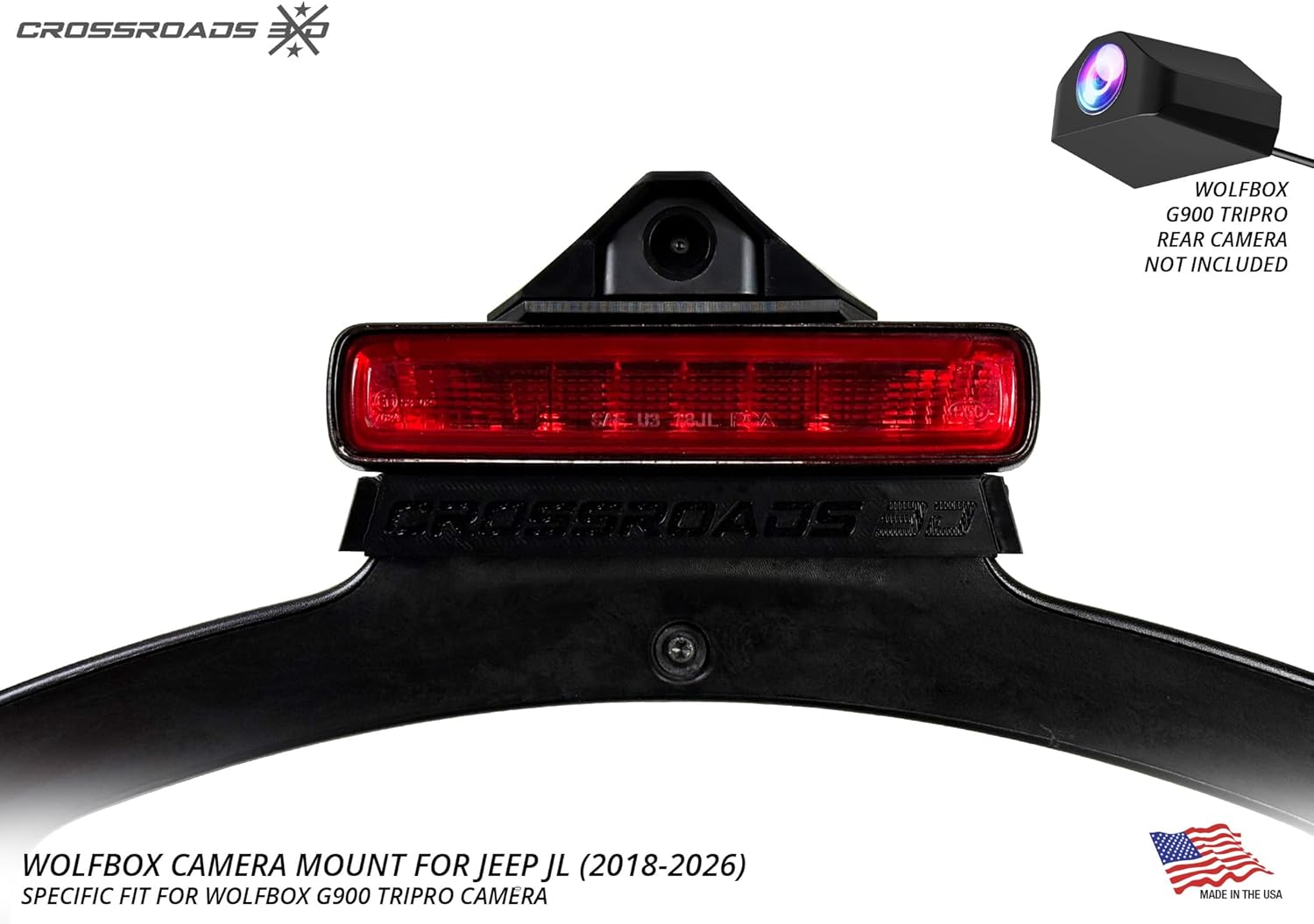Crossroads 3D Camera Mount for Wolfbox Tripro G900 Camera System for Jeep Wrangler JL (2018-2026)