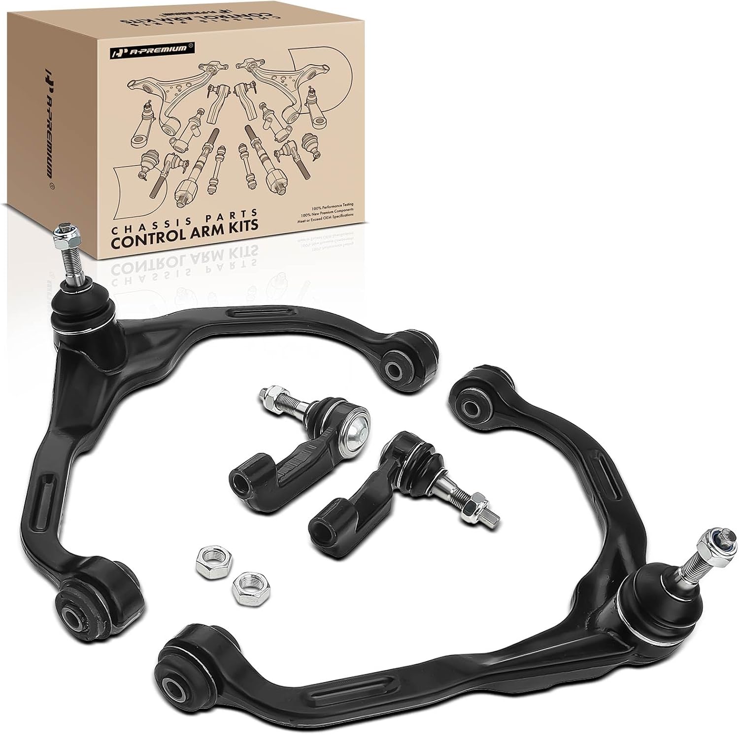 A-Premium Set of 4, Front Upper Control Arm, Outer Tie Rod End, Compatible with Jeep Liberty 2008-2012, Dodge Nitro 2007-2011