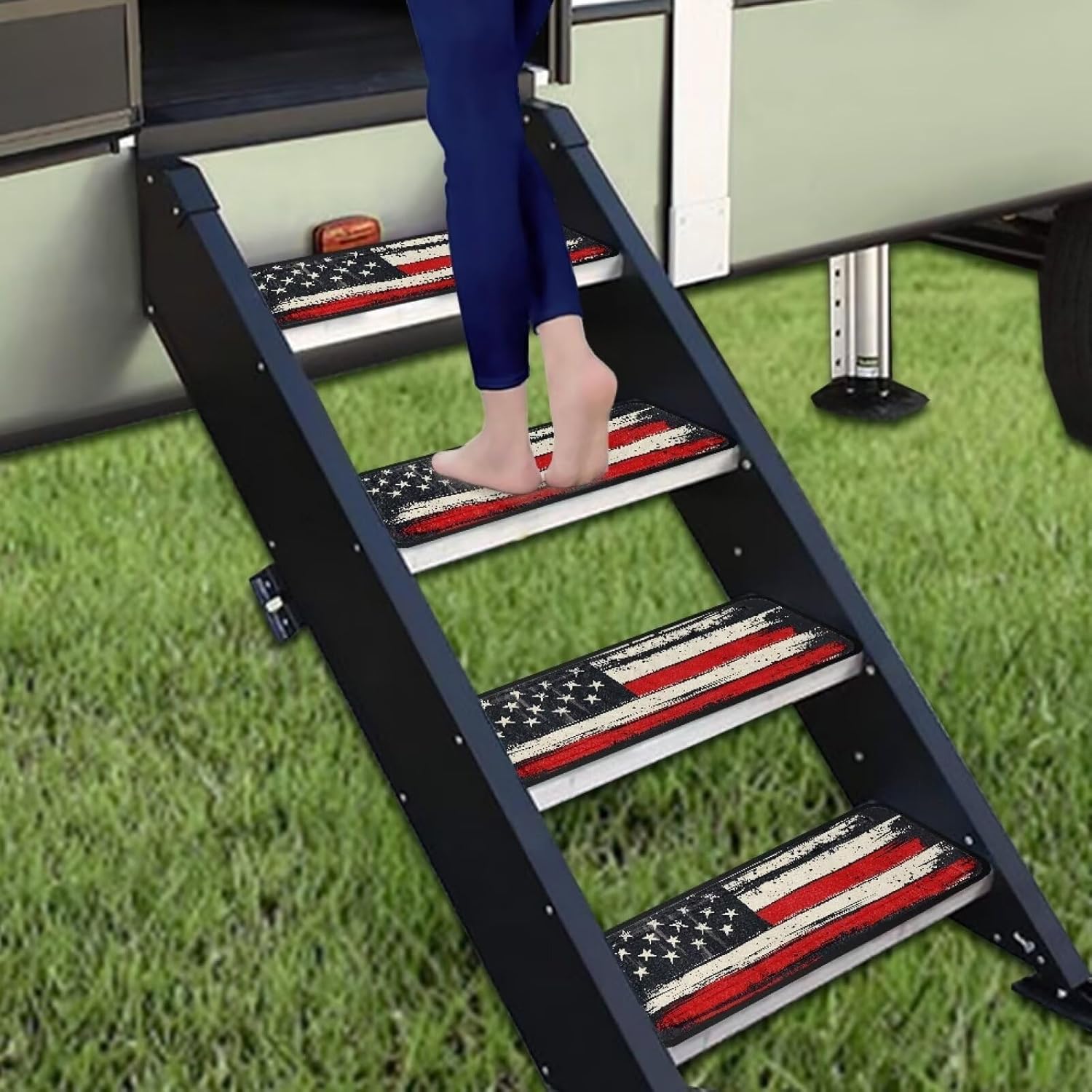 XYZCANDO American Flag Camper Step Covers 4 Pack Rv Step Carpet for Campers Washable Rv Step Cover for Mobile Home Soft Outdoor Stair Treads for RV Stair Mats Gift for Birthday