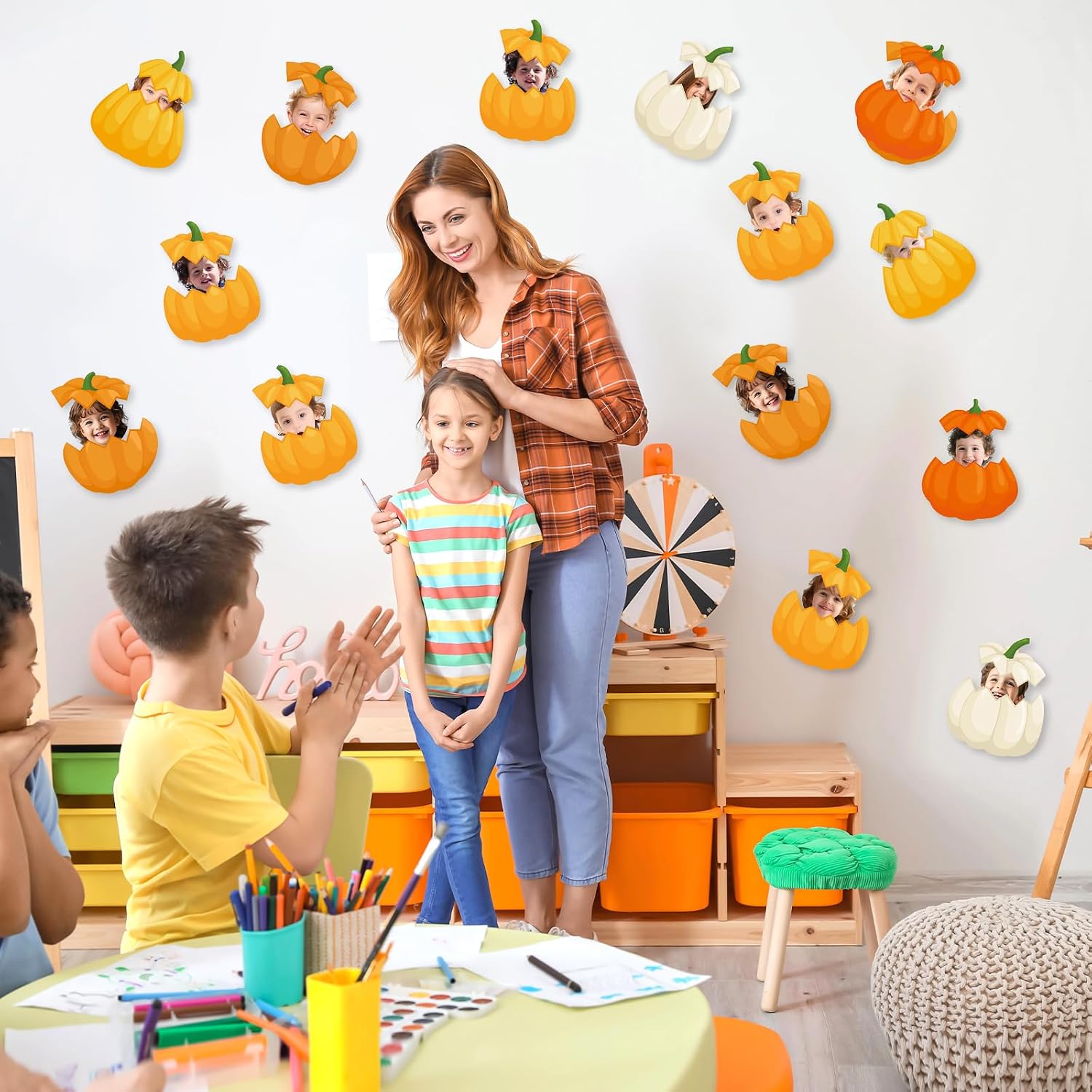 50Pcs Thanksgiving Pumpkin Paper Cutouts, Thanksgiving Bulletin Board Decorations Autumn DIY Photo Crafts, Fall Classroom Decorations for Home Party Supplies