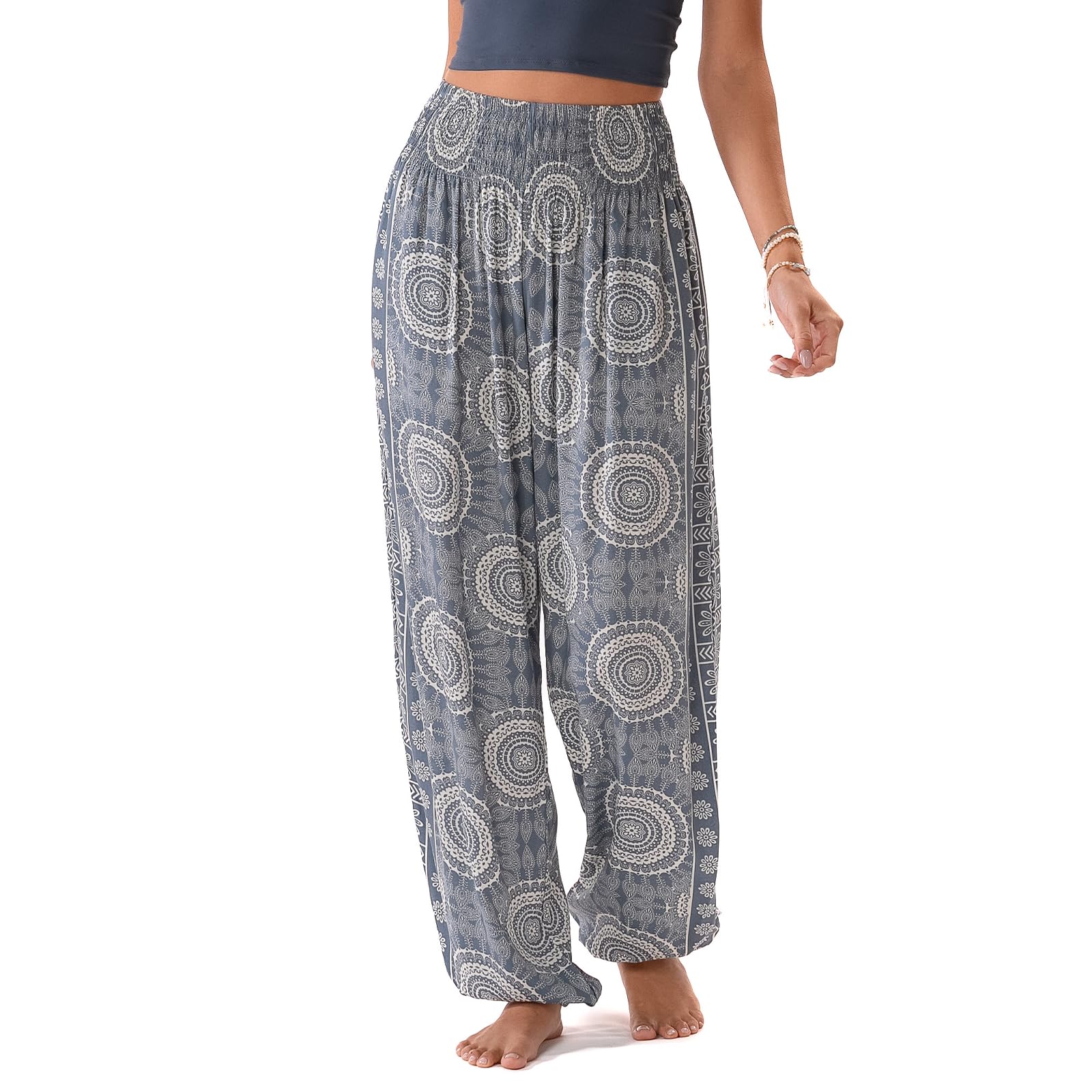 Lotus and Luna Women's Harem Pants Thai Pants for Beach & Lounge High Waisted Flowy Boho Pants Genie Pants Yoga Pants