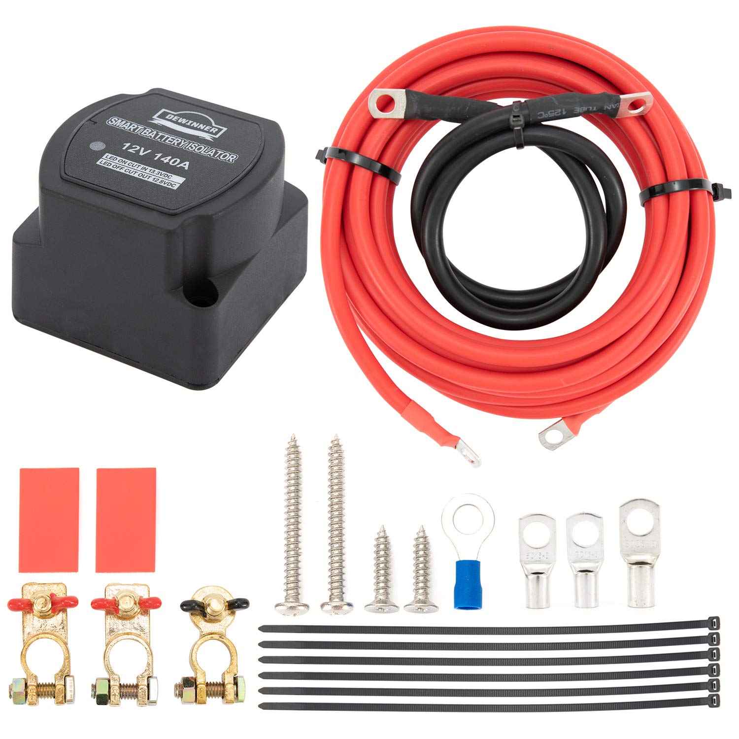 DEWINNER12V 140 Amp Dual Battery Smart Isolator & ATV UTV Wiring Cable Kit - Voltage Sensitive Relay - VSR, Dual Battery Chargers