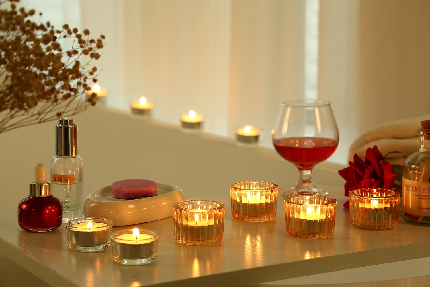 GOLDEAL Gold Tealight Candle Holder,Set of 48 Thick Glass,Tea Light Holders Bulk,Votive Candle Holders,for Wedding Table Decor,Party Supplies,Bridal/Baby Shower Decorations,Centerpieces for Tables