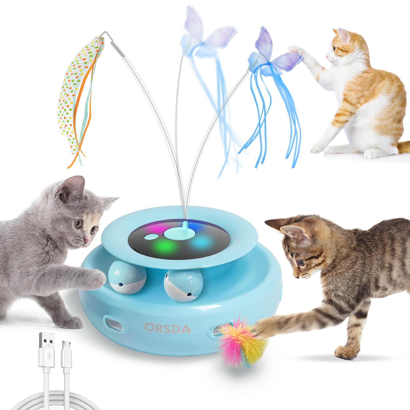 Amazon | 猫おもちゃ 電動 ORSDA 猫じゃらし 自動 猫ボール 3in1