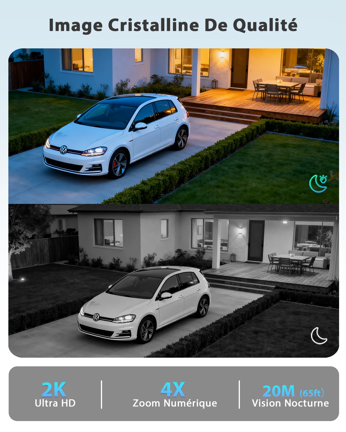 Xega Caméra 4G Solaire, SIM, Vision Nocturne Couleur, sans WiFi, Pan 180°