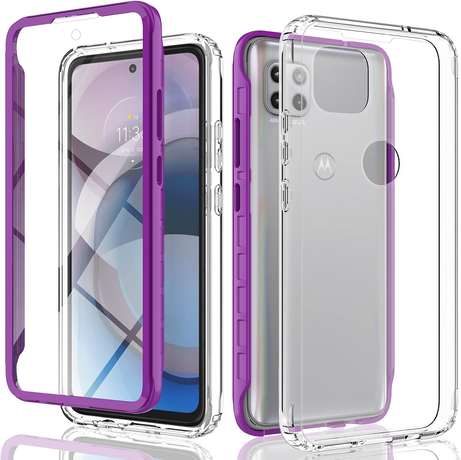 JXVM for Motorola Moto One 5G Ace Case/Motorola One 5G UW Ace 2021 Case with Built-in Screen Protector, Full Body Shockproof Phone Case Clear Protective Cover Case for Motorola One 5G Ace (Purple)