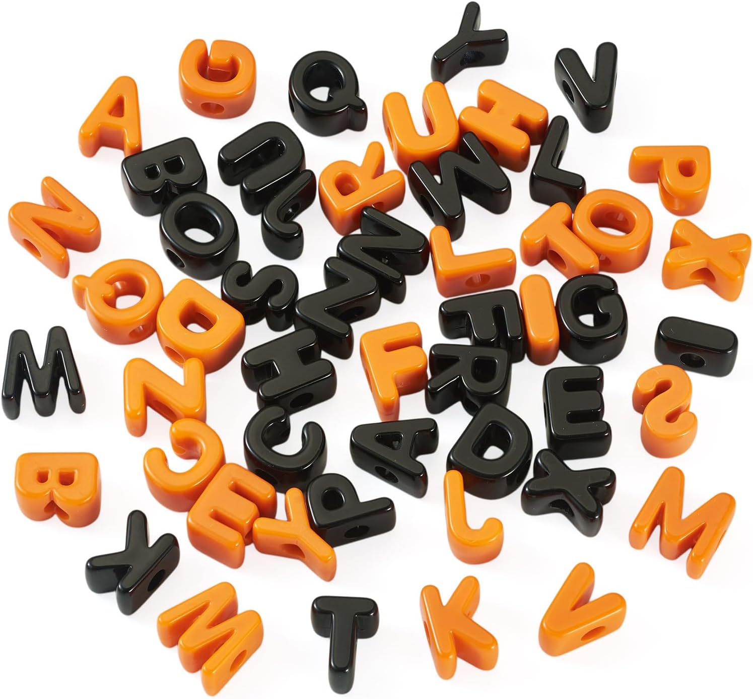 FASHEWELRY 52Pcs Orange Black Large Letter Beads for Paracords Keychains