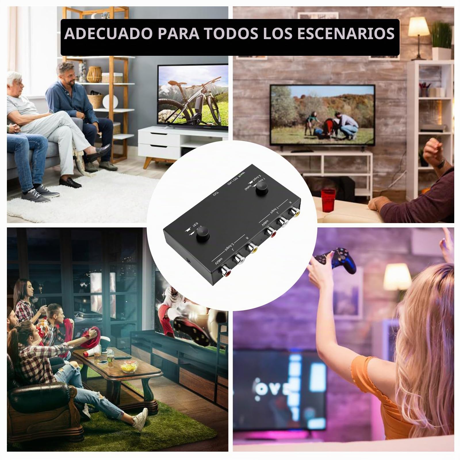 HOSPAOP Convertidor RCA a HDMI - Adaptador Dual AV, Compatible Con 1080P 60Hz, 16:9/4:3 Para WII/N64/PS1/PS2/PS3/STB/Xbox/VHS/VCR/DVD y Más