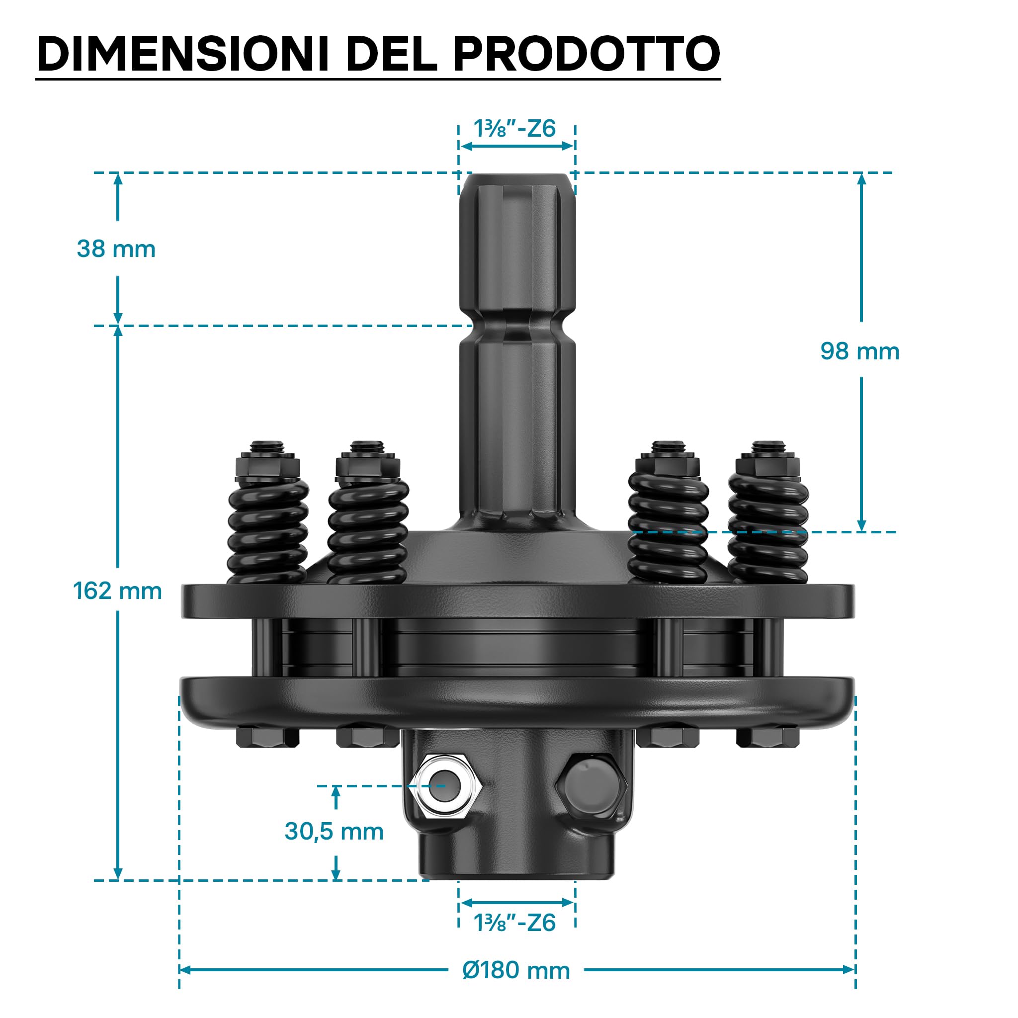 Wiltec Frizione per Albero cardanico scanalato a 6 Denti Filetto Esterno e Interno 1 3/8" Max 1200Nm Nero