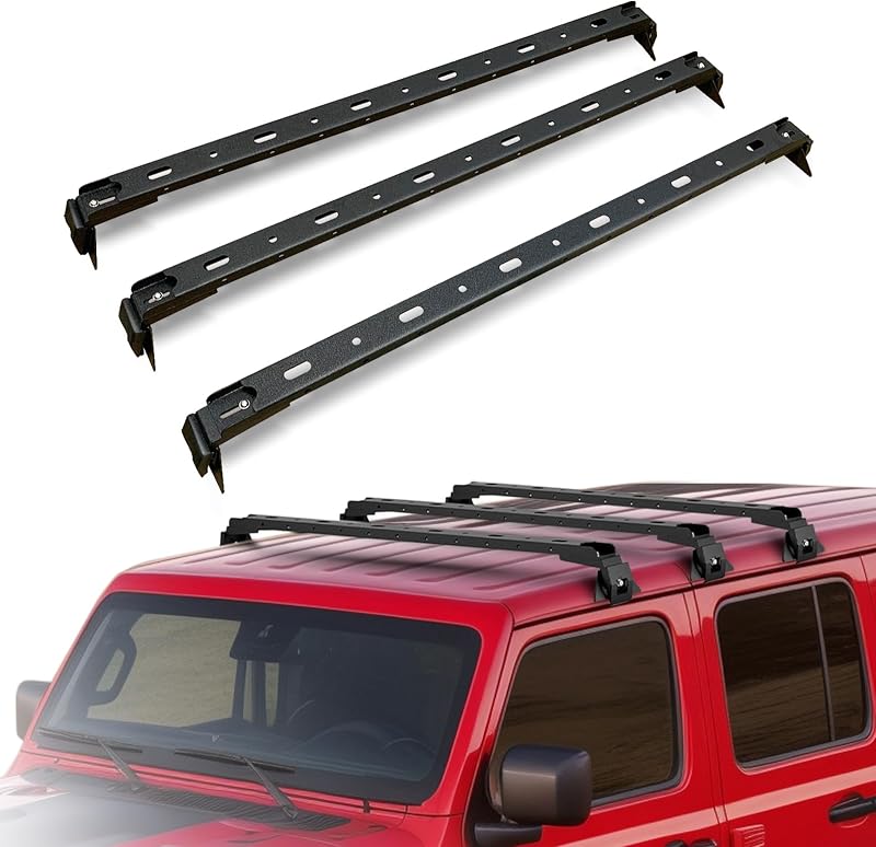 for JK JL JT XJ 400 LBS Roof Racks Cross Bars Compatible with 2007-2026 Jeep Wrangler JK JKU JL JLU Gladiator JT & 1984-2001 Jeep Cherokee XJ Hardtop, Crossbars Cargo Carrier Roof Rail (3 PCS)