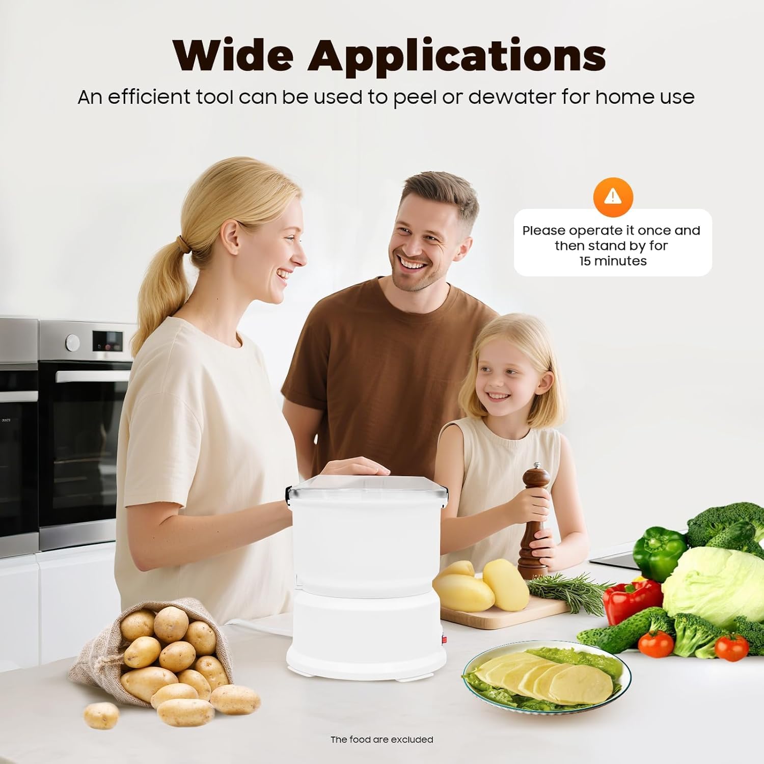 Pelapatate E Centrifuga Elettrica Automatica 2 in 1, Funzionamento con Un Solo Pulsante, Motore da 85 W, Pela Facilmente Patate, Mele E Altro Ancora, Gadget da Cucina Ideale