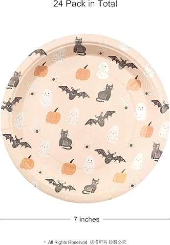 Miniatura 2 de Cheerland Platos de papel desechables de Halloween, lindos platos de fiesta de calabaza, murciélago, fantasma, para decoración de Halloween en