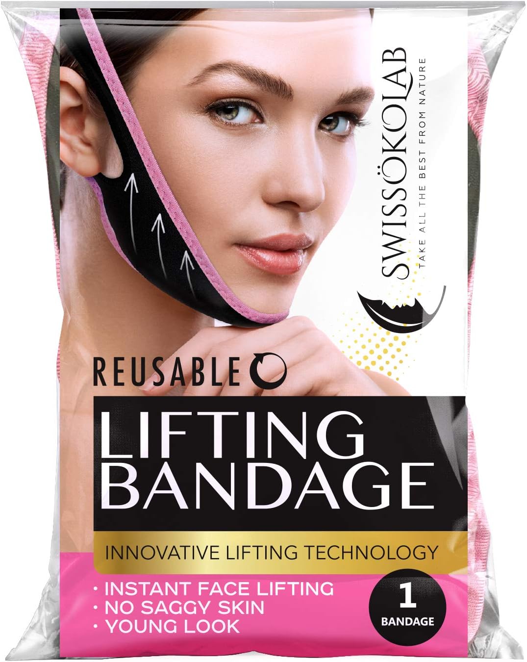 SWISSÃ–KOLAB Reusable V Line Mask Chin Up Patch Double Chin Reducer Chin Mask V Up Contour Tightening Firming Face Lift Tape Neck Bandage V-Line Lifting Patches V Shaped Slimming Face Mask, 1 Count