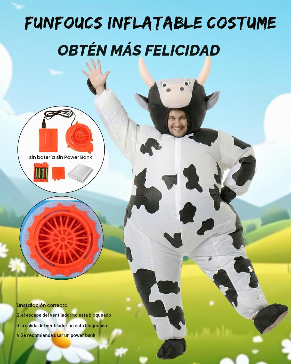 Disfraz de vaca inflable para adultos, divertido disfraz de vaca de cuerpo entero - Inflatable Cow Costume Adults - perfecto para carnaval, Fasching, fiestas temáticas y JGA – Talla única