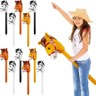 Chivao 12 Piece Stick Horse Inflatable Kids,White, Yellow, Brown, Black