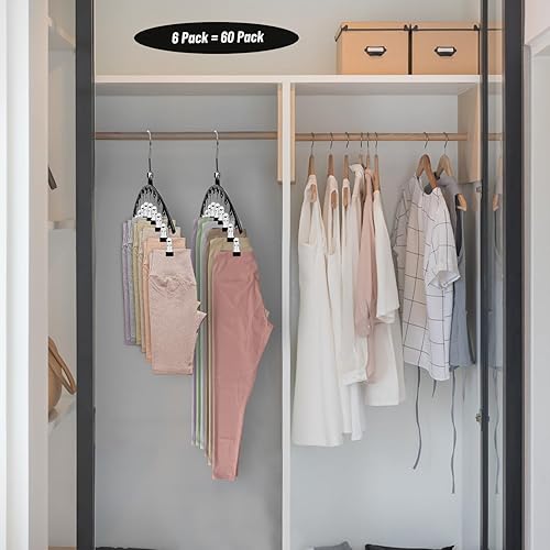 Miniatura 6 de POZEAN Paquete de 6 perchas de metal para leggings con clips 100% seguros, ahorro de espacio, fácil de usar, ideal para organización y