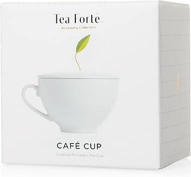 Tea Forte Porcelain Tea Cup and Lid, Steeps 8 oz., Microwave & Dishwasher Safe, Cafe Cup White
