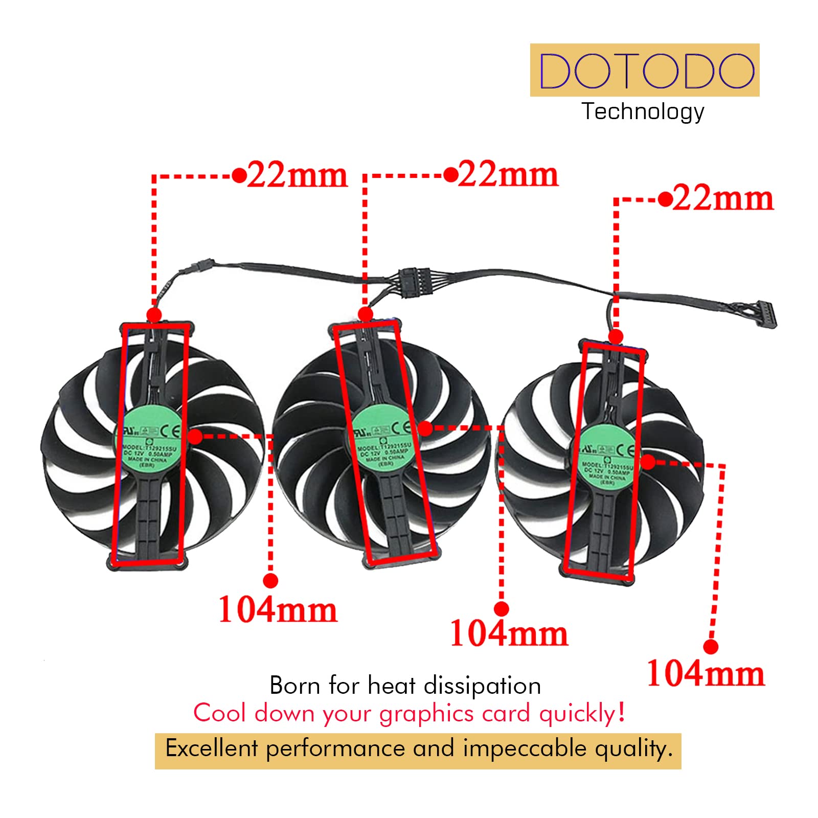 Ventilador de tarjeta gráfica de 95 mm T129215SU 12 V 0.5 A 7 pines para ASUS ROG STRIX OC GeForce RTX 3060 Ti 3070 3080 3090 Ventilador (Fan-ABC)