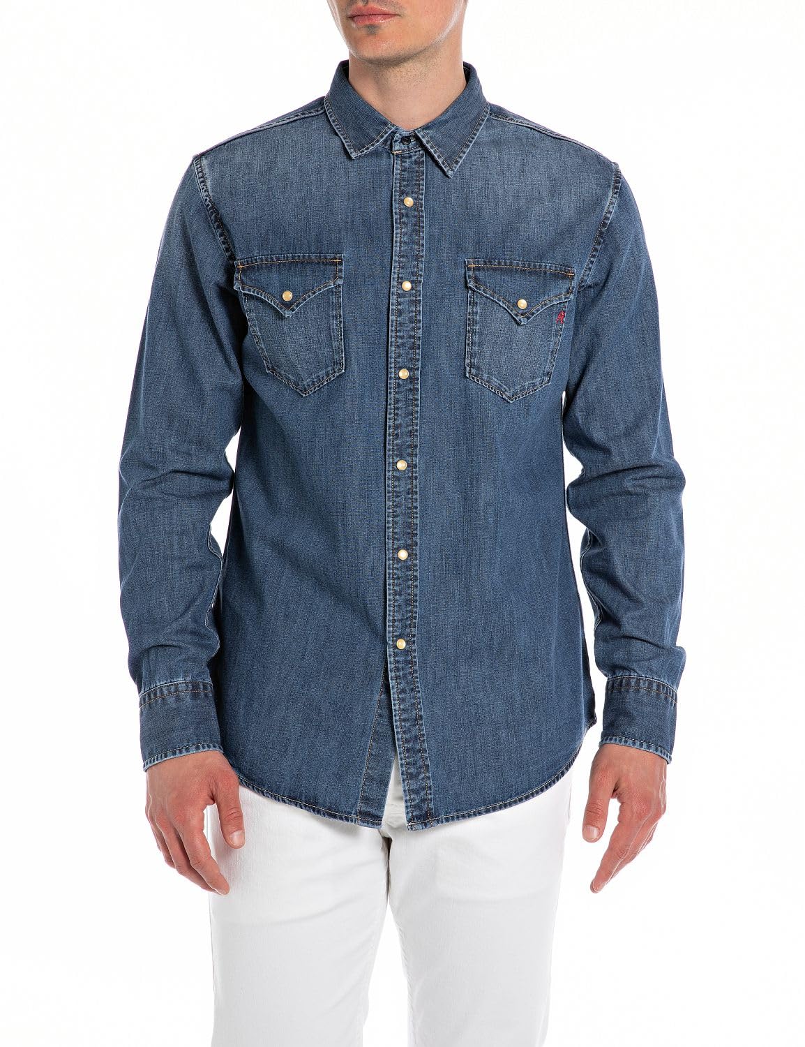 Replay Men's Cotton Denim Shirt, Blue (Medium Blue 009), XS