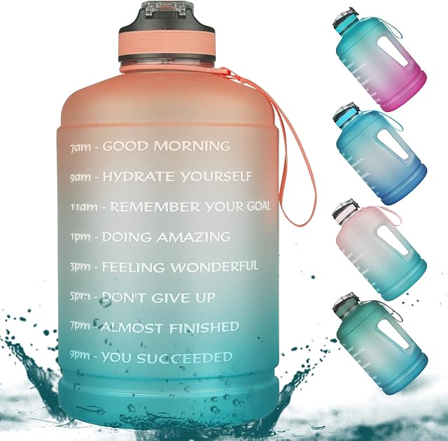 Reeho 3.8 L Motivational Water Bottle with Straw & Time Marker, Gallon Sports Water Jug with Flip Lid, Large Drinking Bottles for Fitness, Outdoor, Camping, Yoga